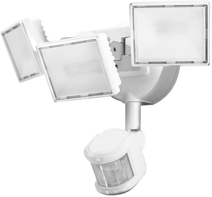 KODA 240° 160-Watt Equivalent 3000 Lumens White Motion Activated Wired Outdoor 3-Head Dusk to Dawn LED Flood Light