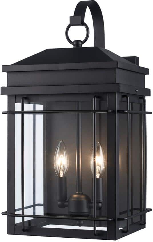 Monteaux Lighting Bel Air 19 in. 2-Light Black Outdoor Wall Light Fixture with Clear Glass