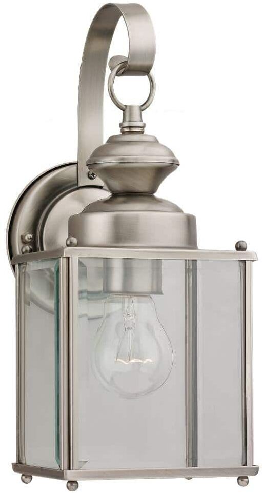 Generation Lighting Jamestown 1-Light Antique Brushed Nickel Outdoor 12.5 in. Traditional Wall Lantern Sconce