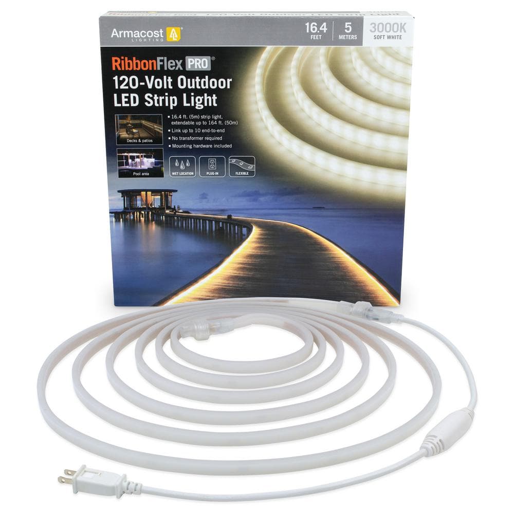 Armacost Lighting RibbonFlex Pro Outdoor 16.4 ft. 120-Volt Plug-In Soft White 3000K LED Rope Light Strip Kit