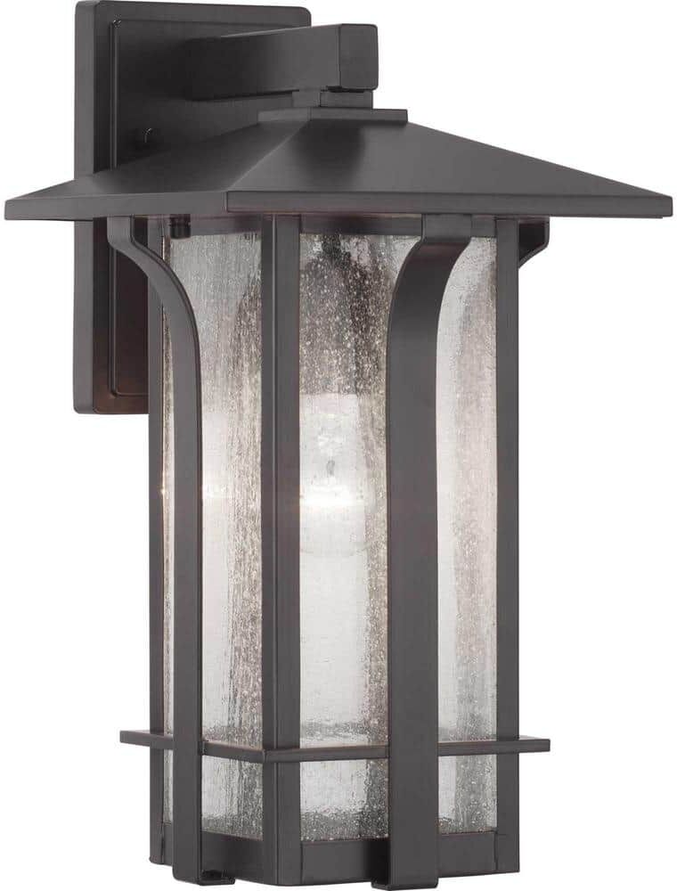 Progress Lighting Cullman Collection 1-Light Antique Bronze Clear Seeded Glass Craftsman Outdoor Medium Wall Lantern Light