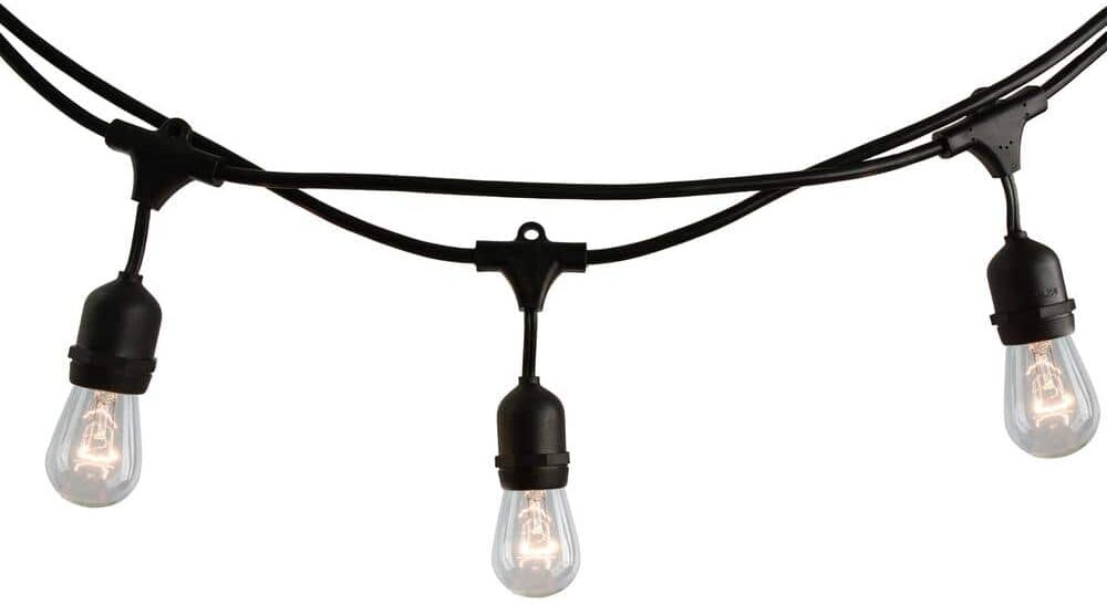 Bulbrite Outdoor/Indoor 48 ft. Plug-in S14 Incandescent Black String Light with Clear Bulbs Included 15 Sockets (2-Pack)