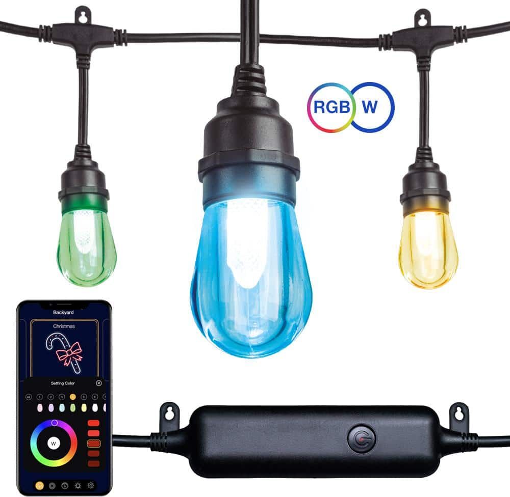 Novolink 12-Light Outdoor 27.42 ft Smart Plug-in Edison Bulb LED String Light w/ RGBW Color Changing Wireless App Control(2-Pack)