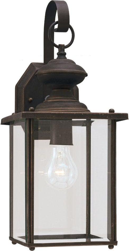 Generation Lighting Jamestown 1-Light Antique Bronze Outdoor 17 in. H Traditional Wall Lantern Sconce with Clear Beveled Glass Panels