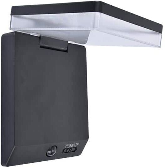 LUTEC 1-Light Black Outdoor Solar Powered Integrated LED Lantern Wall Mount Sconce with Motion Sensing Feature