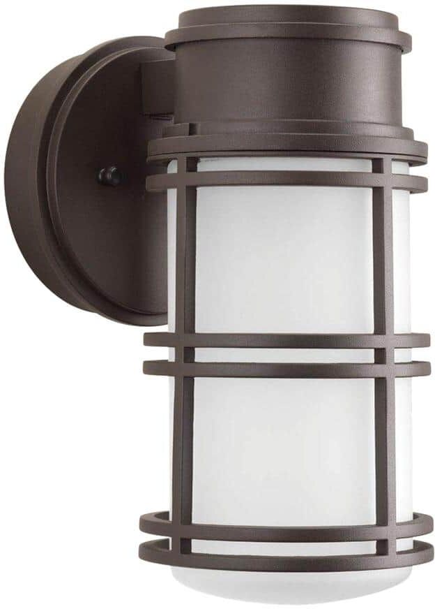 Progress Lighting Bell LED Collection 1-Light Antique Bronze Etched Glass Craftsman Outdoor Wall Lantern Light