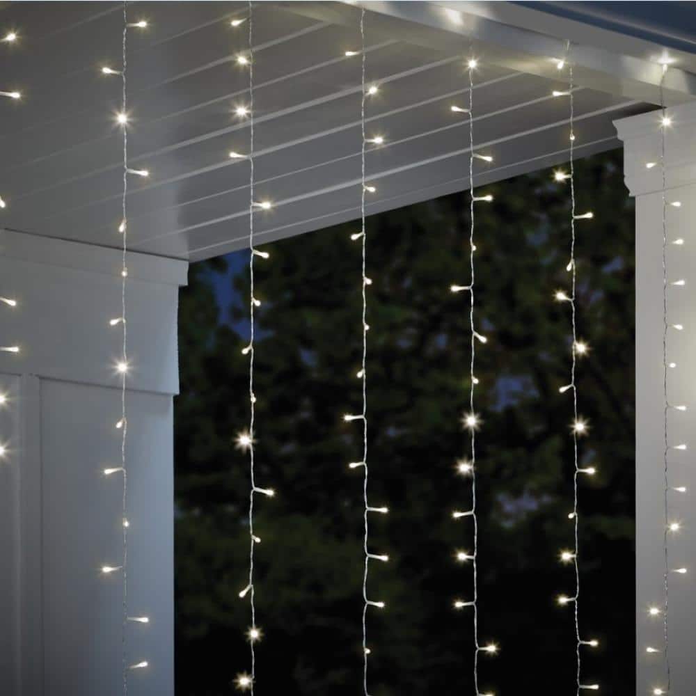 Hampton Bay 300-Light 10 ft. Indoor/Outdoor Plug-In Integrated LED Mini Bulb 10-Strand Willow Curtain String Light Set, 1-Pack