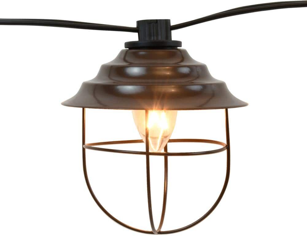 LUMABASE Outdoor 20 ft. Plug-in Electric Edison Bulb Cafe String Lights with 10 Brown Metal Shades