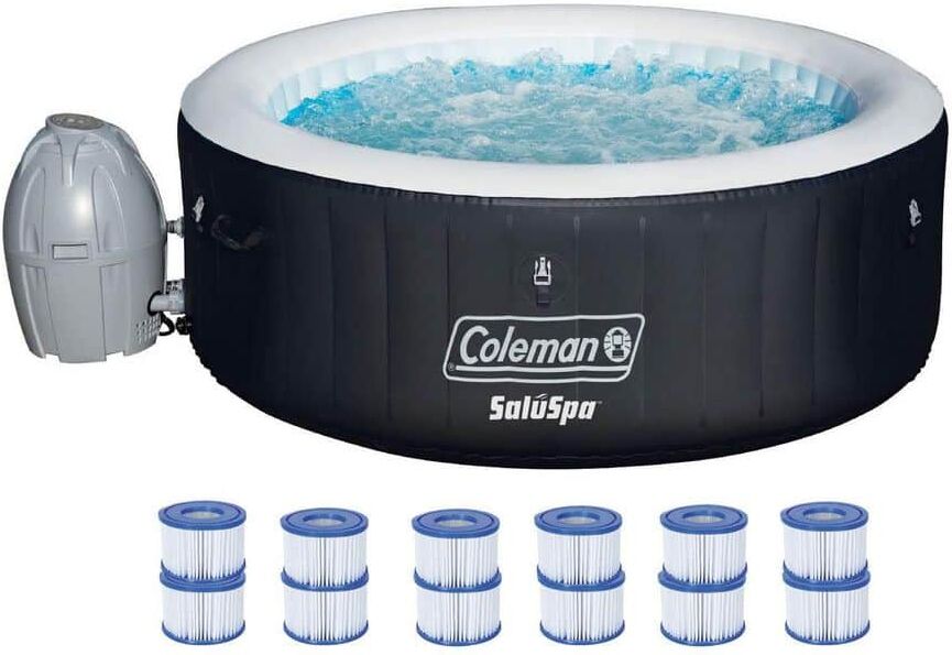 Bestway Coleman SaluSpa 4-Person 60-Jet Inflatable Outdoor Spa Hot Tub Spa + 12 Cartridge Refills