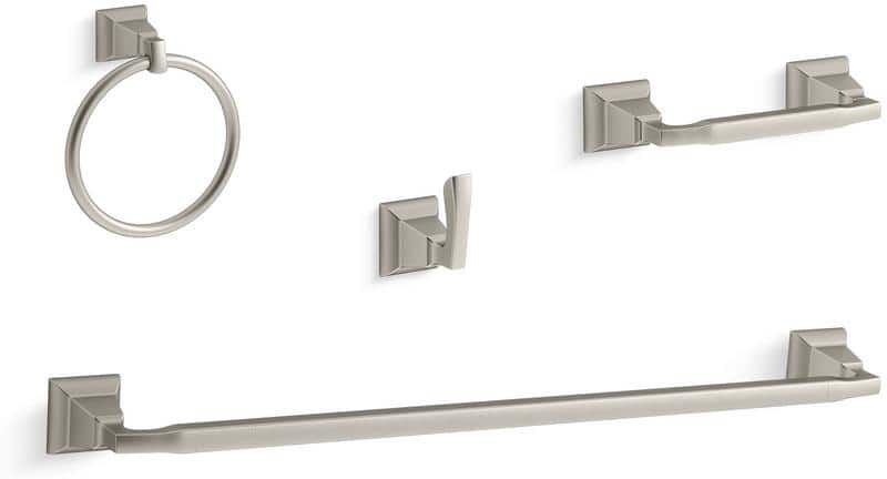 KOHLER Kallan 4-Piece Bathroom Hardware Set in Vibrant Brushed Nickel