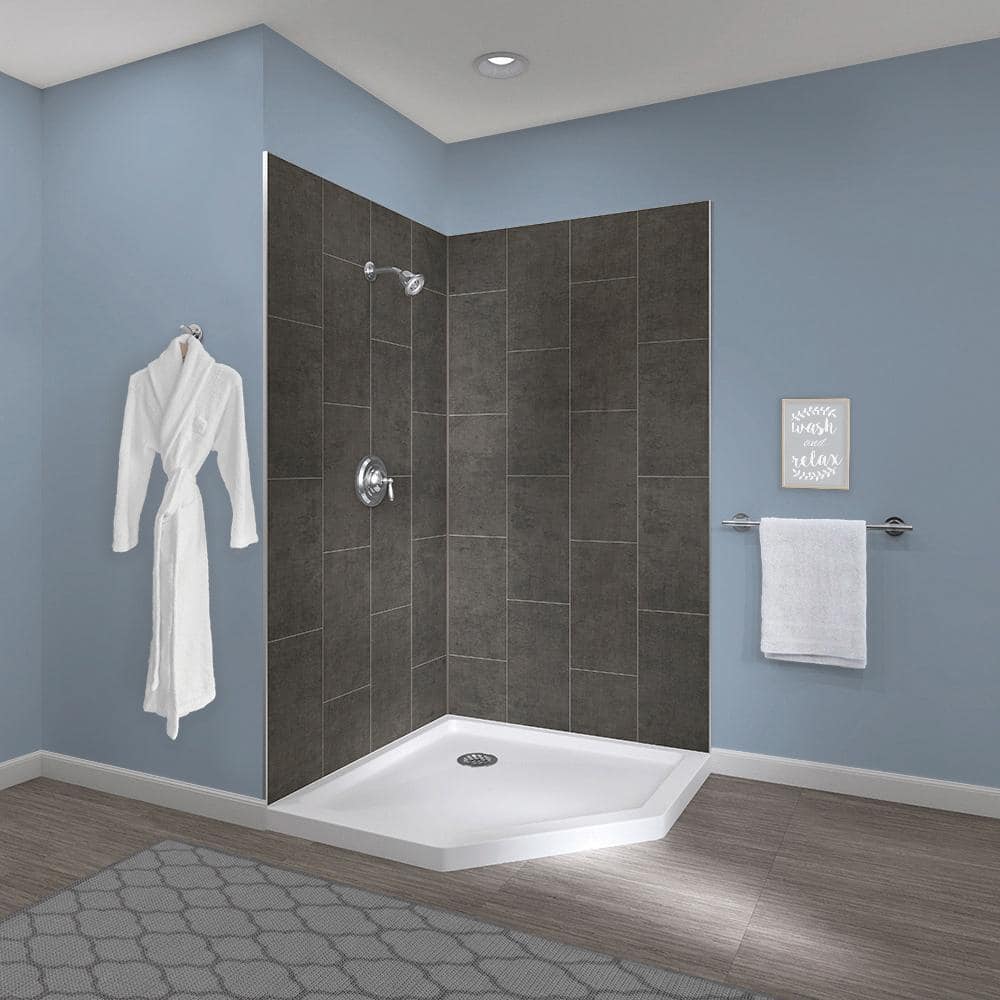 CRAFT + MAIN Jetcoat 42 in. x 42 in. x 78 in. 3-Piece Shower Kit in Slate 38 in. x 38 in. Neo Angle Base in White