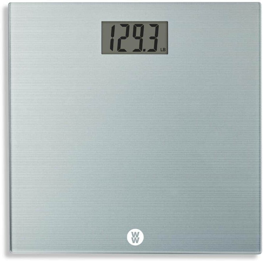 Weight Watchers WW Brushed Metal Glass Scale Large 1.5 in. LCD Display