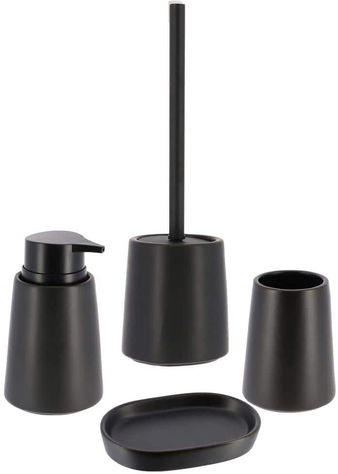 Smooth Bathroom Accessory Set-4 pieces - Tumbler, Soap Dispenser, Soap Dish, Toilet Bowl Brush Black