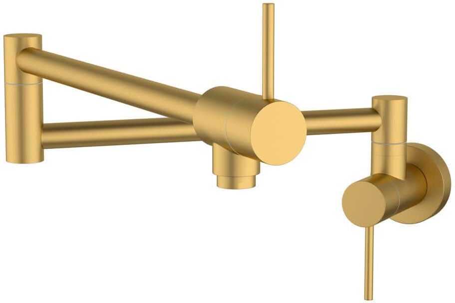 Logmey Wall Mount Pot Filler Faucet with Double Joint Swing Arm in Brushed Gold