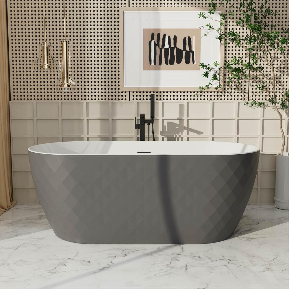 Mokleba 59 in. x 28 in. Acrylic Flat Bottom Non-Whirlpool Soaking Bathtub in Gray