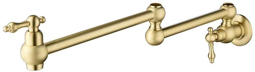 FORCLOVER Wall Mounted Pot Filler with Double Lever Handles in Brushed Gold