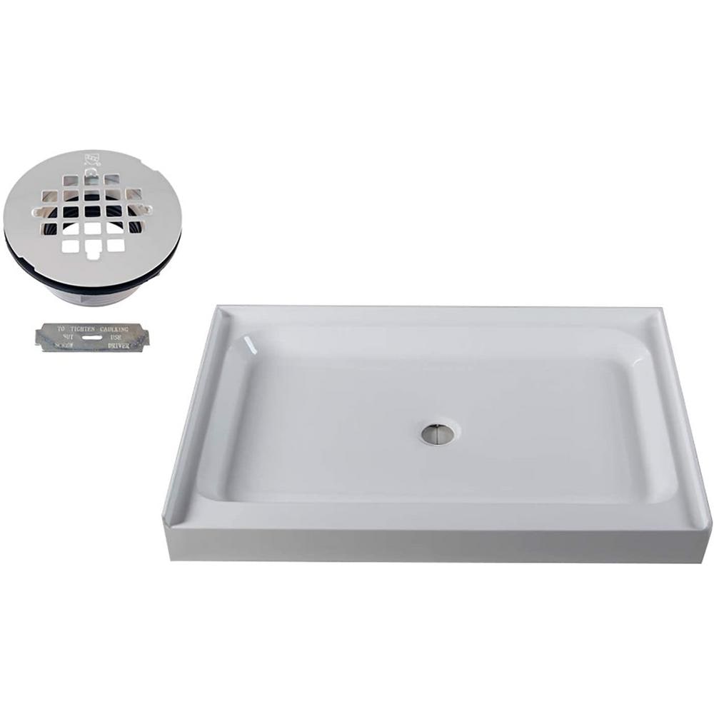 Westbrass 48 in. x 36 in. Single Threshold Alcove Shower Pan Base with Center Plastic Drain in Powder Coat White