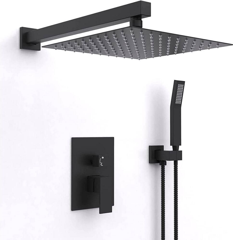 GIVING TREE Single-Handle 2-Spray Patterns 10 in. Square High Pressure Wall Mount Rain Shower Faucet in Matte Black (Valve Included)