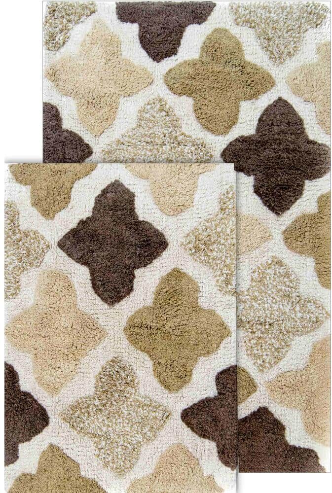 Chesapeake Merchandising Alloy Moroccan Tiles Khaki 21 in. x 34 in. and 17 in. x 24 in. 2-Piece Bath Rug Set