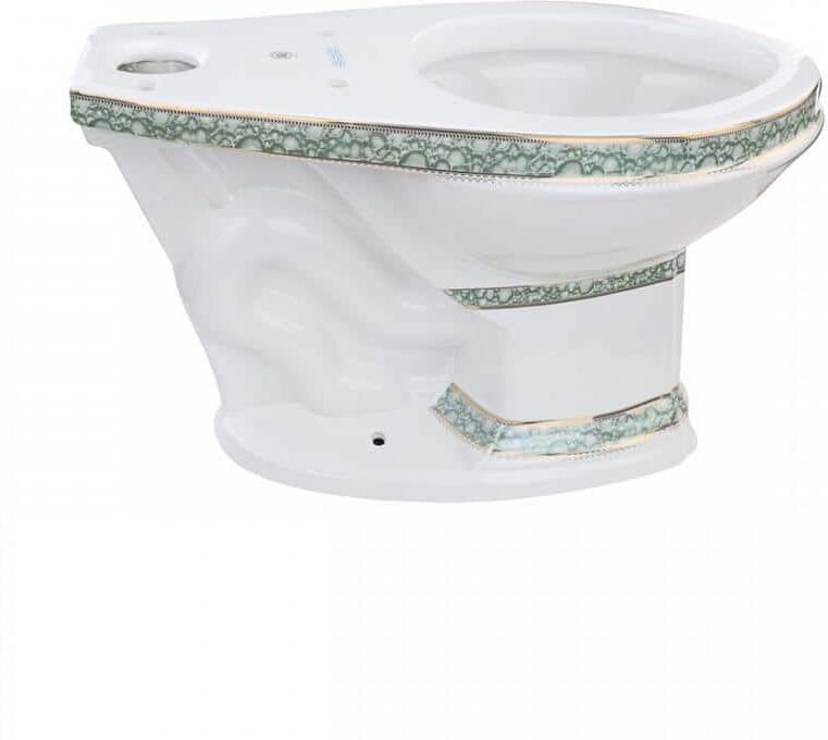 RENOVATORS SUPPLY MANUFACTURING Green and Gold India Reserve Design Porcelain Elongated Bathroom Toilet Bowl Only in White