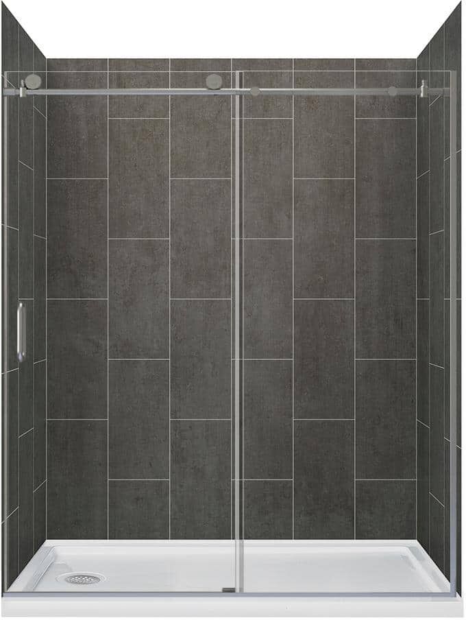 CRAFT + MAIN Jetcoat 60 in. L x 30 in. W x 78 in. H Left Drain Alcove Shower Stall Kit in Slate and Brushed Nickel 3-Piece