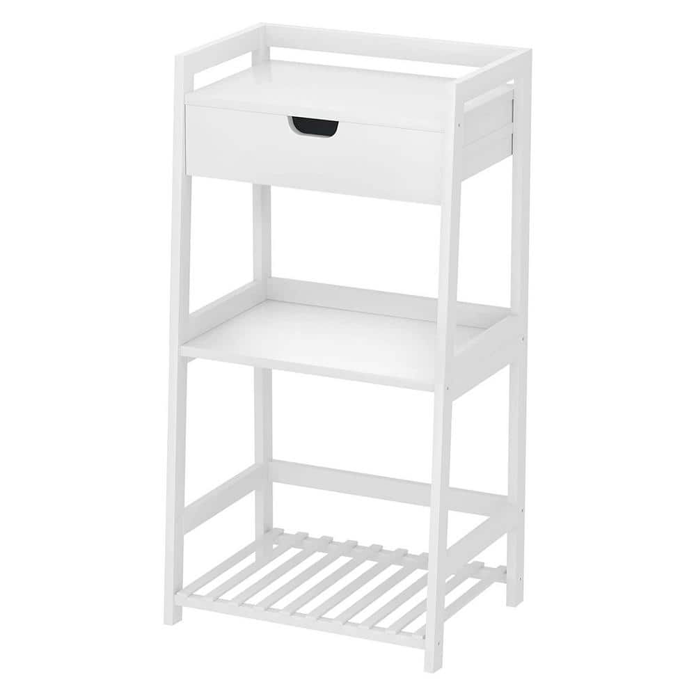 Amucolo 16.54 in. W x 31.1 in. H x 11.81 in. D 3-Tier Rectangular Bamboo Bathroom Storage Ladder Shelf with Drawer in White
