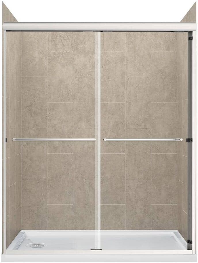 CRAFT + MAIN Cove 60 in. L x 32 in. W x 78 in. H Left Drain Alcove Sliding Shower Stall Kit in Shale and Brushed Nickel Hardware