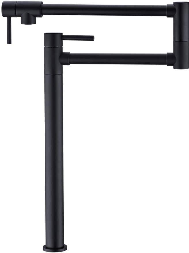 WELLFOR Deck Mount Pot Filler Faucet with 20 in. Extended Jointed Spout in Matte Black