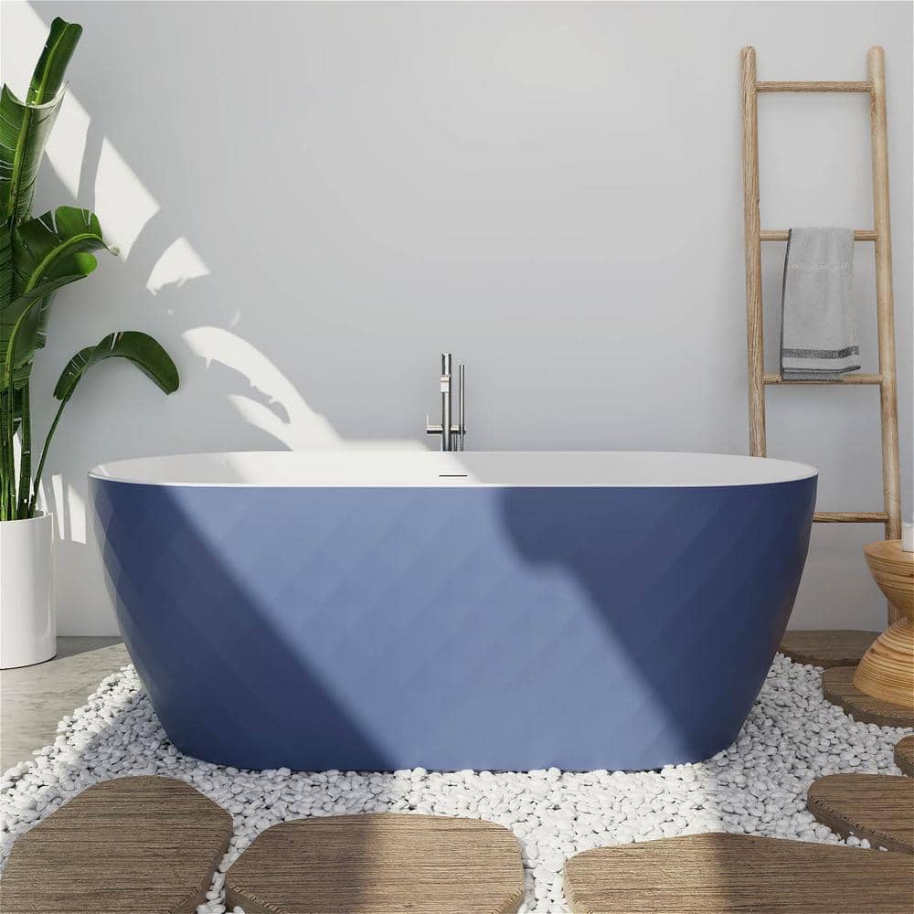 Mokleba 59 in. x 28 in. Acrylic Flat Bottom Non-Whirlpool Soaking Bathtub in Blue