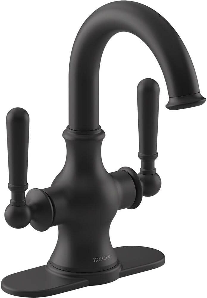 KOHLER Capilano Monoblock 4 in. Centerset 2-Handle Bathroom Faucet in Matte Black