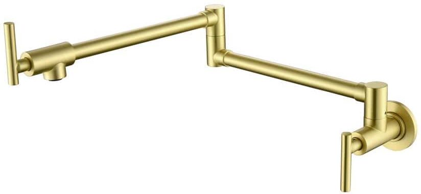 Mondawe Modern Classic Kitchen Faucets Wall Mounted Pot Filler with Single Handle in Brushed Gold