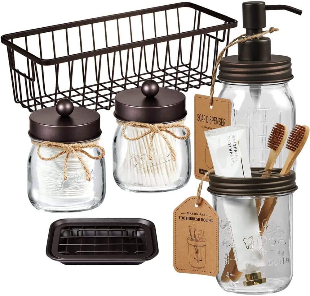 Dyiom Premium Mason Jar Bathroom Accessories Set (6-Pieces) -