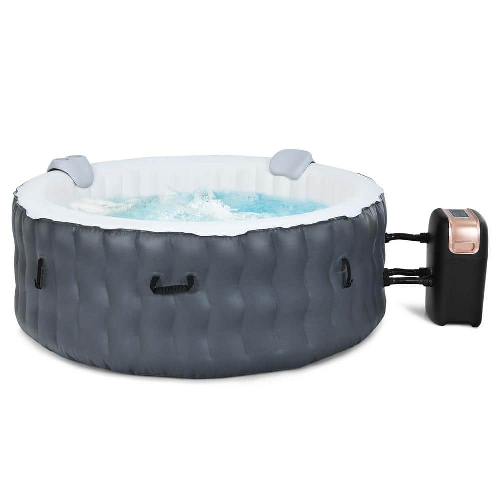 Gymax 4-Person 108-Jets Inflatable Hot Tub Spa w/Massage Bubbles Heated Spa for Patio Grey