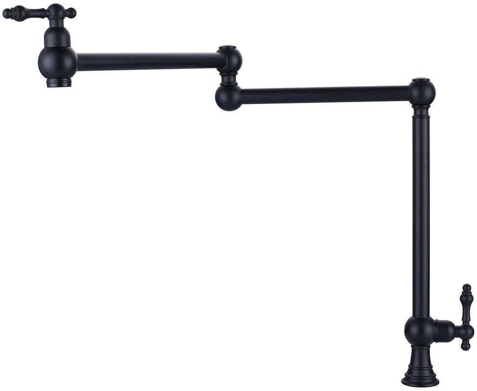 WOWOW Matte Black Deck Mounted Pot Filler with Double Handle and Joint Swing Arm in Solid Brass