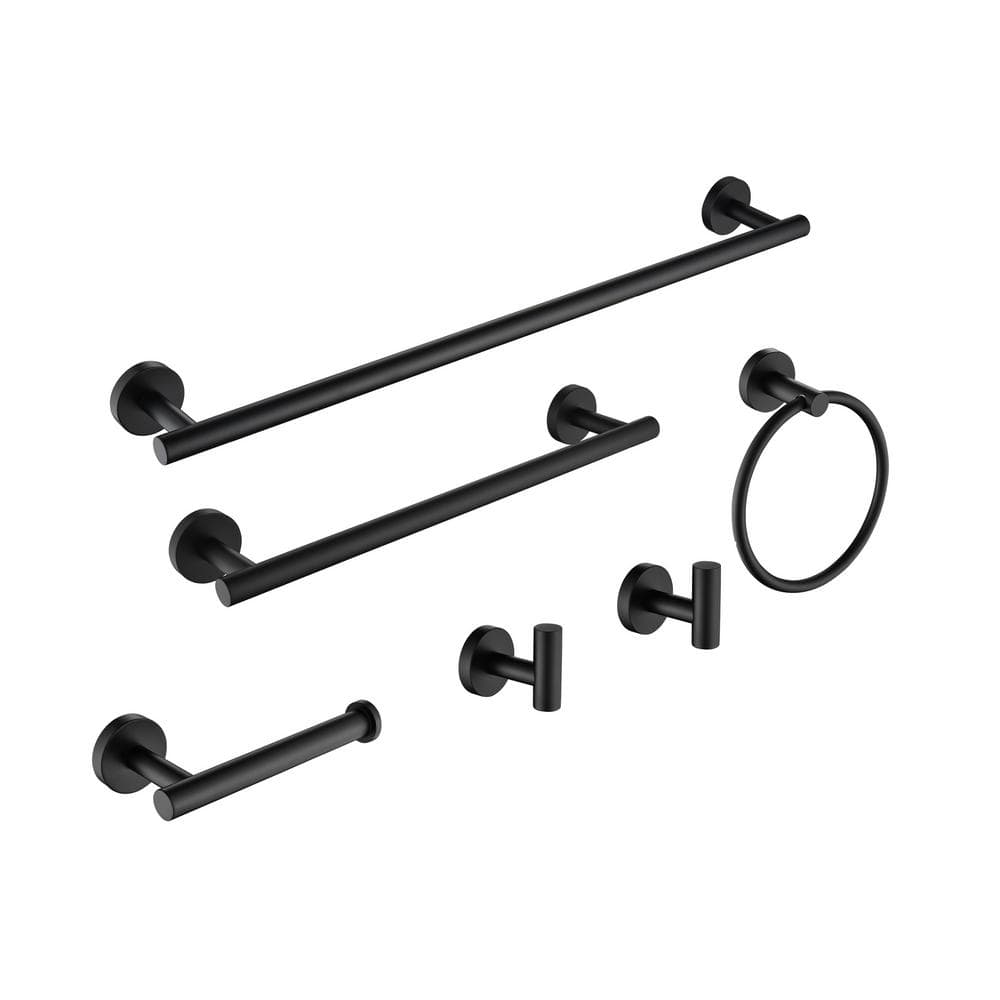 Aoibox 6-Pieces Wall Mounted Towel Rack Set in Matte Black