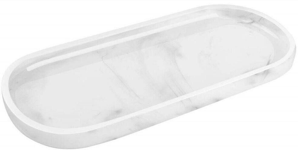 Dracelo White Marble Resin. Handmade Bathroom Countertop Organizer Vanity Tray