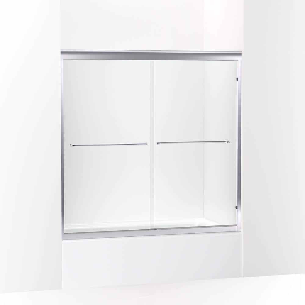 KOHLER Fluence 59.625 in. W x 58 in. H Sliding Frameless Bathtub Door in Anodized Matte Nickel with Crystal Clear Glass