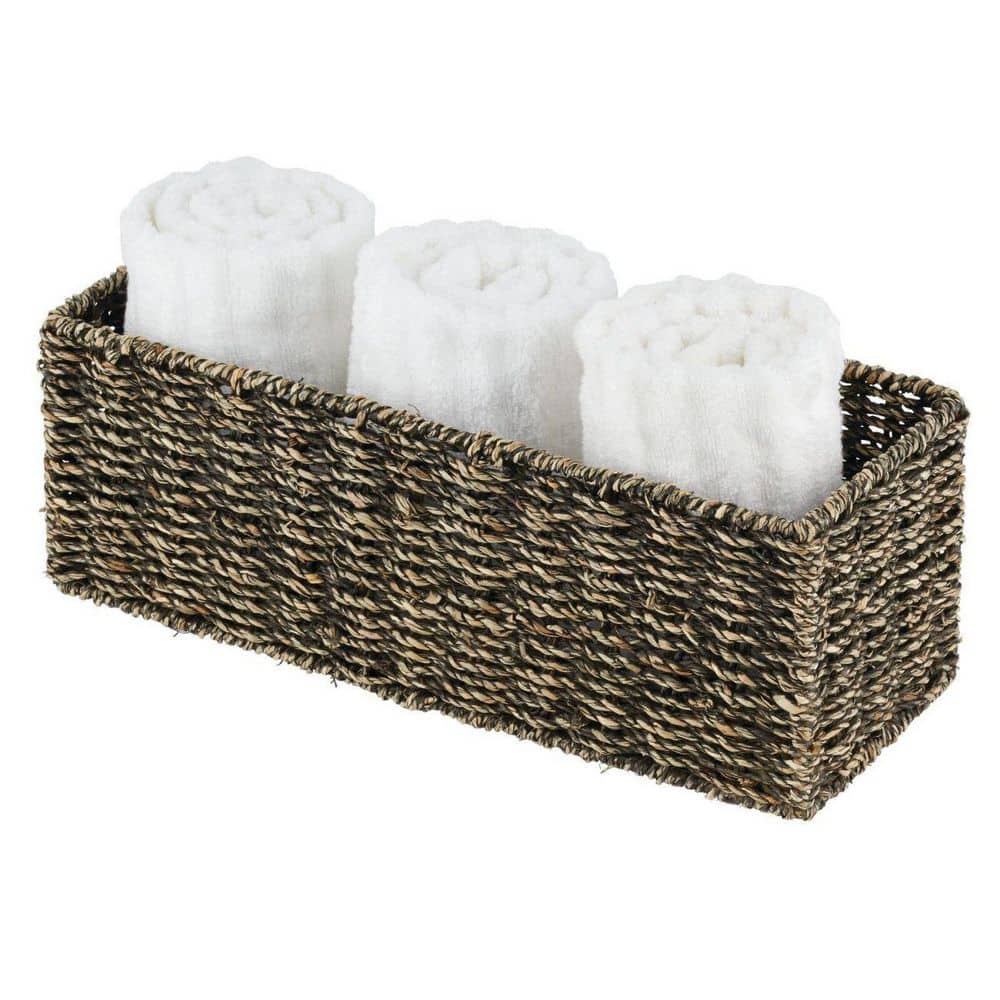 Dracelo Natural Woven Seagrass Bathroom Toliet Roll Holder Storage Organizer Basket Bin, Use on Bathroom Countertop Dark Brown