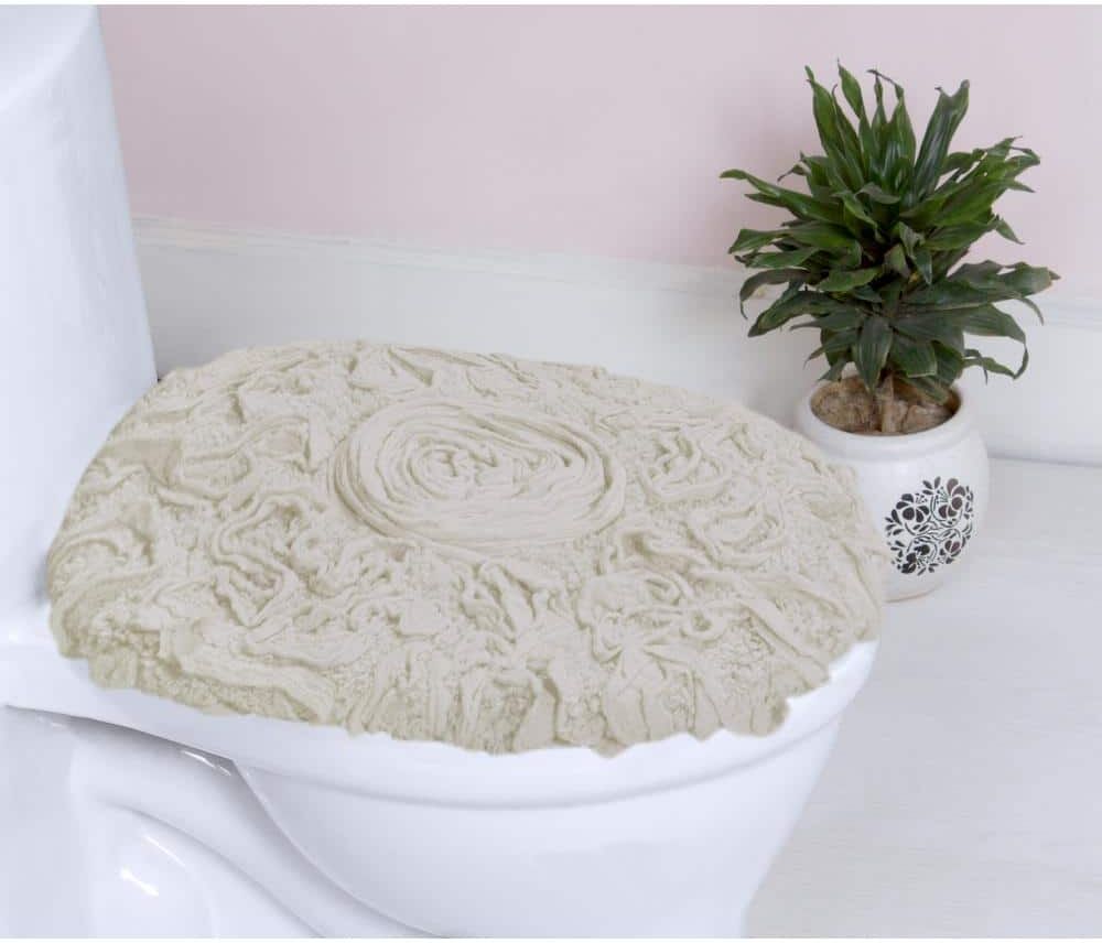 HOME WEAVERS INC Bell Flower Collection 100% Cotton Bath Rug, 18x18 Toilet Lid Cover, Ivory