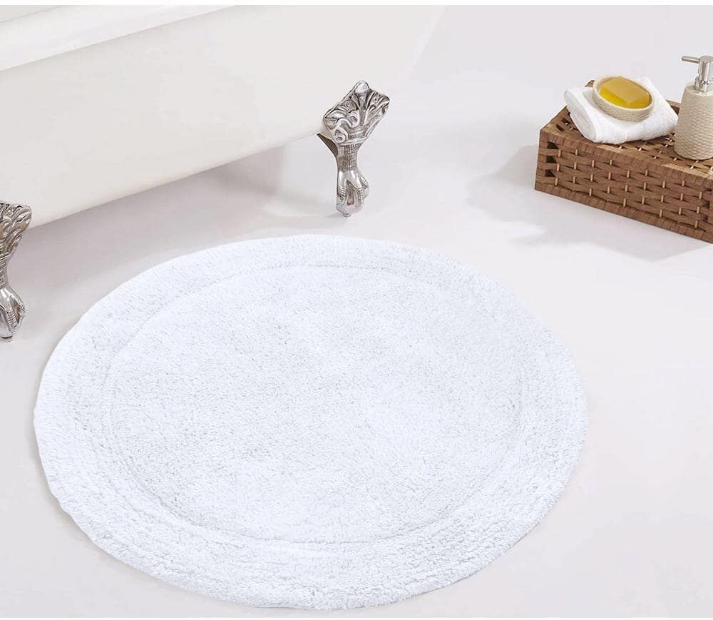 HOME WEAVERS INC Waterford Collection 100% Cotton Tufted Non-Slip Bath Rug, 30 in. Round, White