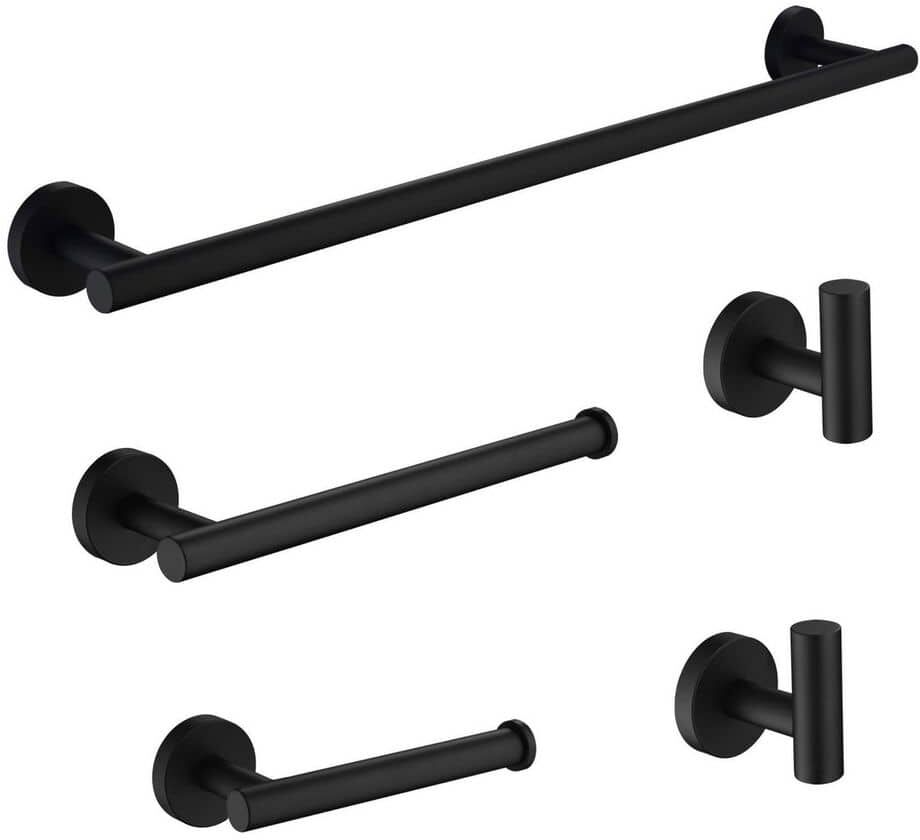 Aurora Decor Doris 5-Piece Bath Hardware with Towel Bar*1, Hand Towel Holder*1, Toilet Paper Holder*1, Towel Hook*2 in Matte Black