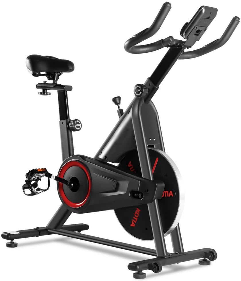 Tidoin Black and Red Metal Exercise Bike with Phone Bracket, Heavy Flywheel and LCD Monitor