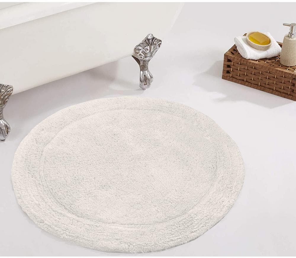 HOME WEAVERS INC Waterford Collection 100% Cotton Tufted Non-Slip Bath Rug, 30 in. Round, Ivory