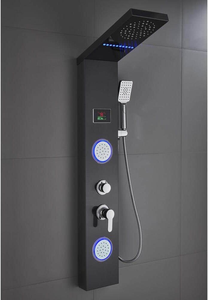 ELLO&ALLO 51 in. 2-Jet Adjustable Shower Tower Panel System with LED Rainfall Mist Shower Head in Black