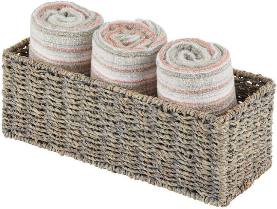 Dracelo Natural Woven Seagrass Bathroom Toliet Roll Holder Storage Organizer Basket Bin, Use on Bathroom Countertop Gray