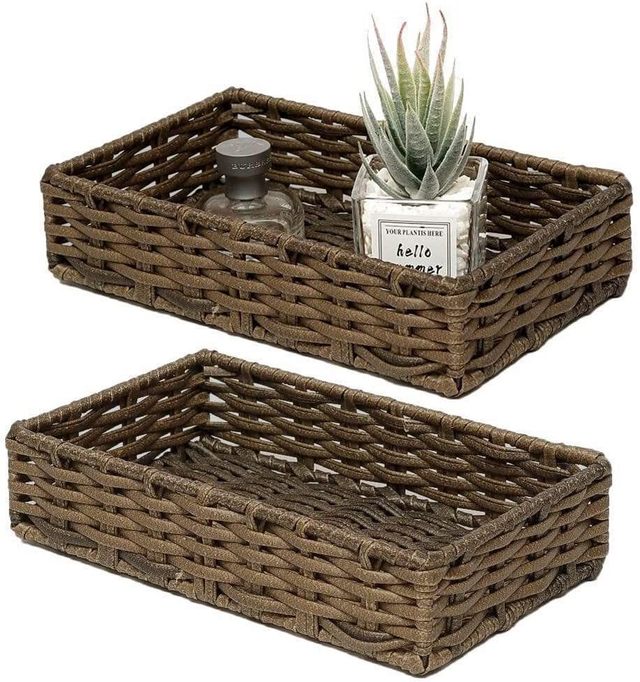 Dracelo Brown Bathroom Storage Organizer Tray Toilet Paper Storage Basket, Towel Bread Baskets for Kitchen Organizing