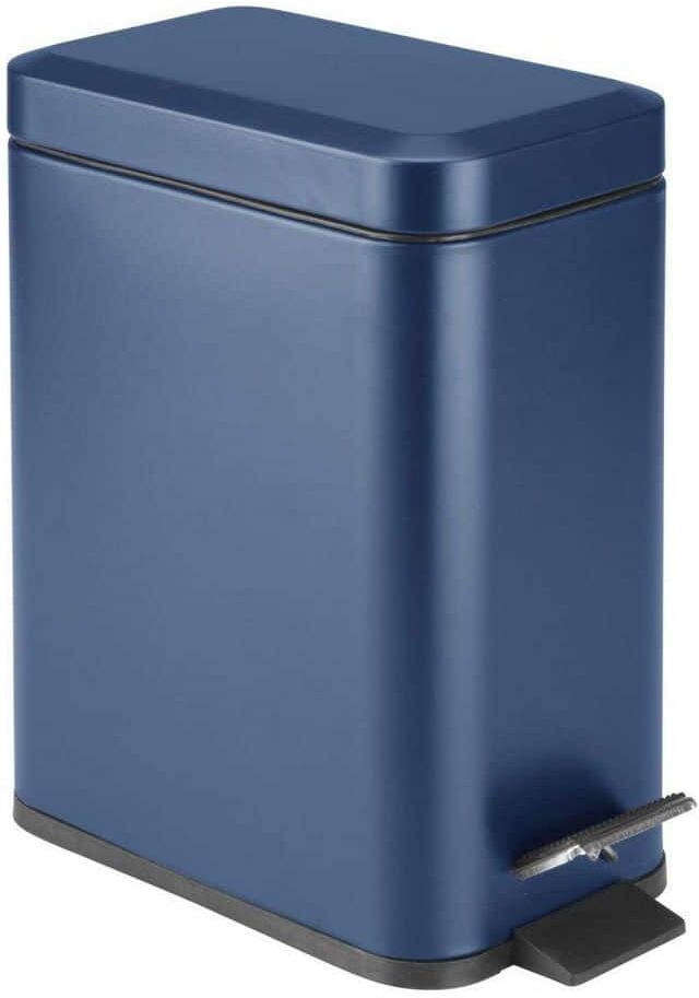 Dracelo 1.3 Gal. Bathroom Small Metal Lidded Step Trash Can with Removable Liner Bucket in Blue