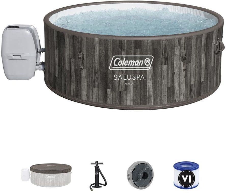 Coleman Napa SaluSpa 7-Person 180-Jet Inflatable Hot Tub, Gray Wood