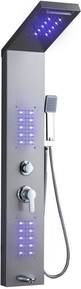 ELLO&ALLO 50 in. 2-Jet Shower Panel System with LED Rainfall Waterfall Shower Head and Body Jets Hand-Shower in Brushed Nickel