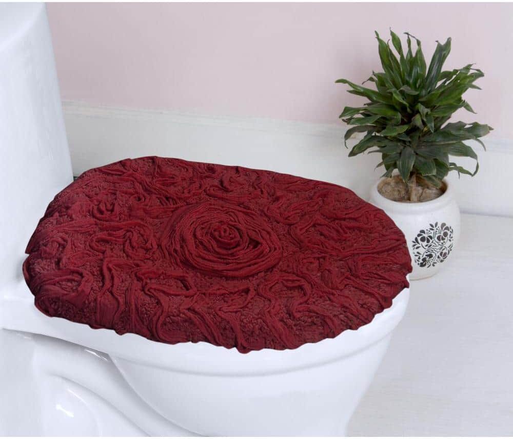 HOME WEAVERS INC Bell Flower Collection 100% Cotton Tufted Bath Rug, 18x18 in. Toilet Lid Cover, Red